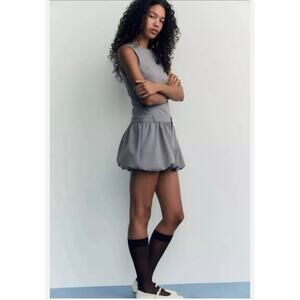 ZARA VOLUMINOUS SHORT DRESS GRAY BALLOON HEMLINE ONE PIECE WOMEN’S SMALL